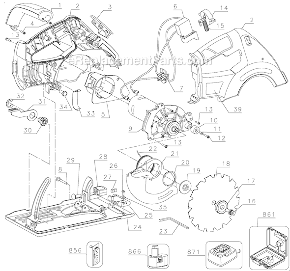 Page A Diagram and Parts List for CS156 Type 1 Black and Decker Circular Saw